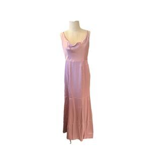 Maniju Long Maxi Dress Womens Large Champagne Pink Satin Sleeveless Cowl Neck